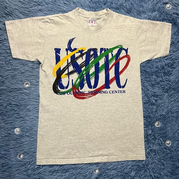 VINTAGE US Olympic Training Center Graphic Shirt Size Medium Mens Gray 80s 90s - Picture 1 of 13